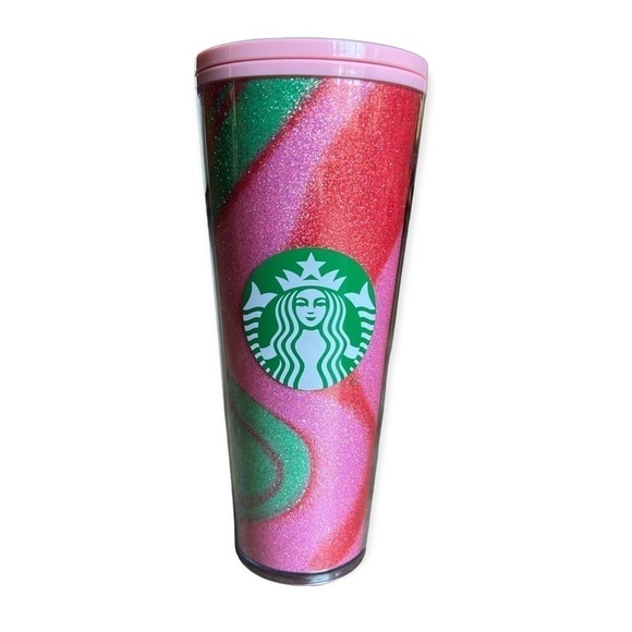 Starbucks Holiday 2020 24 Ounce Venti Tumbler, Glitter Pink Red Green - Picture 1 of 4